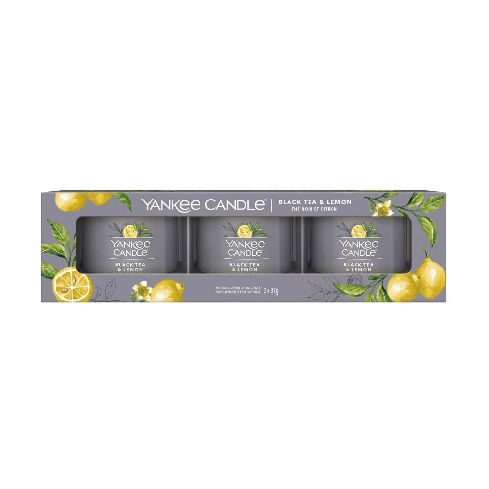 Yankee Candle Filled Votive Black Tea & Lemon  žvakių rinkinys 3x37g