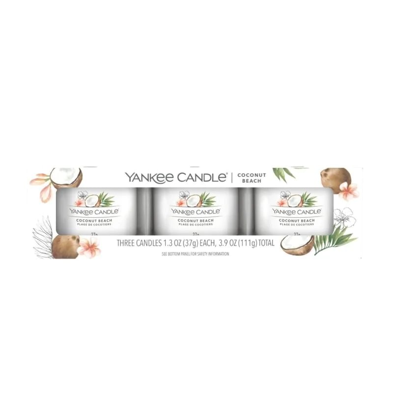 Yankee Candle Filled Votive Coconut Beach žvakių rinkinys 3x37g